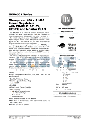 NCV8501D100 datasheet - Micropower 150 mA LDO Linear Regulators with ENABLE, DELAY, RESET, and Monitor FLAG