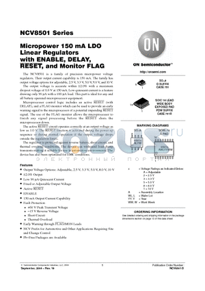 NCV8501D100G datasheet - Micropower 150 mA LDO Linear Regulators with ENABLE, DELAY, RESET, and Monitor FLAG