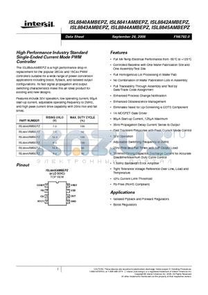 ISL8843AMBEPZ datasheet - High Performance Industry Standard Single-Ended Current Mode PWM Controller