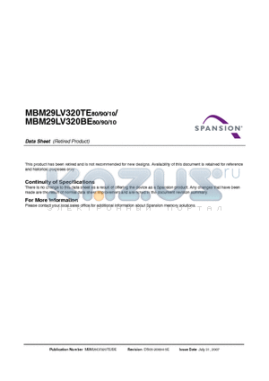 MBM29LV320BE80PBT datasheet - FLASH MEMORY