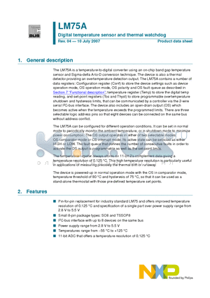 LM75A datasheet - Digital temperature sensor and thermal watchdog