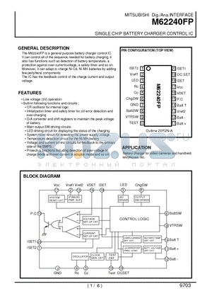 M62240 datasheet - SINGLE CHIP BATTERY CHARGER CONTROL IC