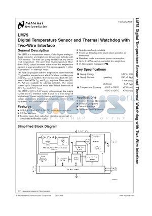 LM75BIMM-3 datasheet - Digital Temperature Sensor and Thermal WATCHDOG with Two-Wire Interface