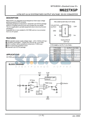 M62270GP datasheet - 5-PIN SOT-23 3V SYSTEM FIXED OUTPUT VOLTAGE DC-DC CONVERTER