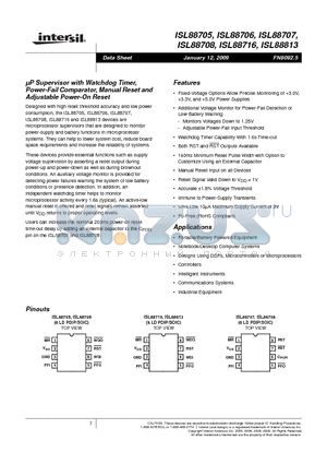 ISL88706IP829Z datasheet - uP Supervisor with Watchdog Timer, Power-Fail Comparator, Manual Reset and Adjustable Power-On Reset