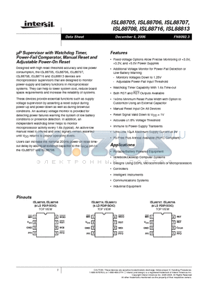 ISL88707 datasheet - uP Supervisor with Watchdog Timer, Power-Fail Comparator, Manual Reset and Adjustable Power-On Reset