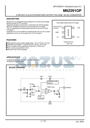 M62291GP datasheet - 5-PIN SOT-23 5.0V SYSTEM FIXED OUTPUT VOLTAGE DC-DC CONVERTER