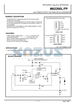 M62290L datasheet - 5.0V FIXED OUTPUT VOLTAGE DC-DC CONVERTER