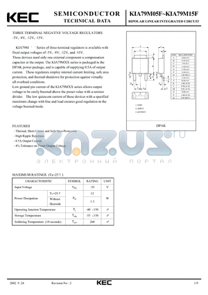 KIA79M08F datasheet - BIPOLAR LINEAR INTEGRATED CIRCUIT (THREE TERMINAL POSITIVE VOLTAGE REGULATORS)