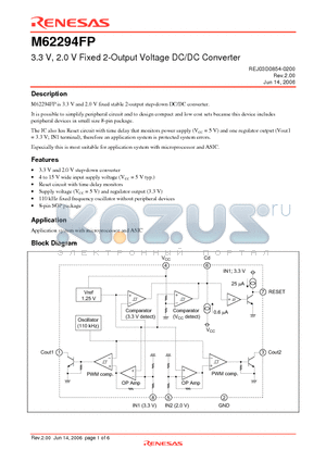 M62294FP datasheet - 3.3 V, 2.0 V Fixed 2-Output Voltage DC/DC Converter