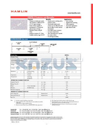 MRPR-3 datasheet - Miniature normally open switch with 19.69mm x 2.84mm