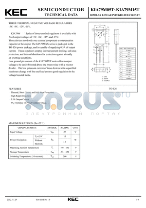 KIA79M15T datasheet - BIPOLAR LINEAR INTEGRATED CIRCUIT (THREE TERMINAL NEGATIVE VOLTAGE REGULATORS)