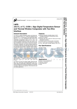 LM76CHM-5 datasheet - a0.5`C, a1`C, 12-Bit  Sign Digital Temperature Sensor and Thermal Window Comparator with Two-Wire Interface