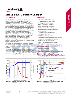 ISL88731CHRTZ datasheet - SMBus Level 2 Battery Charger