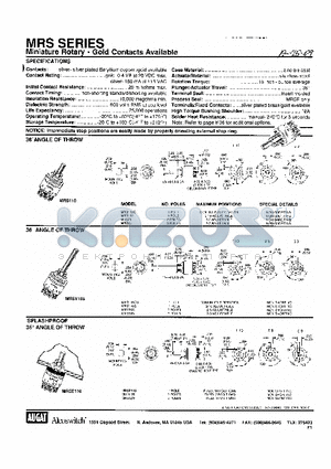 MRS-1-3CSUG datasheet - Miniature Rotary Gold Contacts Available