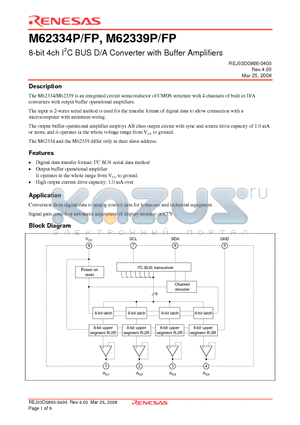 M62334P datasheet - 8-bit 4ch I2C BUS D/A Converter with Buffer Amplifiers