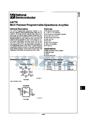 LM776 datasheet - MULTI-PURPOSE PROGRAMMABLE OPERATIONAL AMPLIFIER