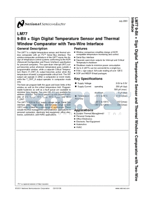 LM77CIMMX-5 datasheet - 9-Bit  Sign Digital Temperature Sensor and Thermal Window Comparator with Two-Wire Interface