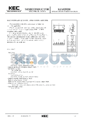 KIA8262H datasheet - BIPOLAR LINEAR INTEGRATED CIRCUIT (MAX POWER 43W QUAD BTL AUDIO POWER AMPLIFIER)