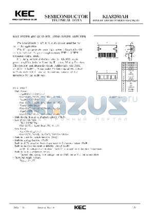 KIA8260AH datasheet - BIPOLAR LINEAR INTEGRATED CIRCUIT (MAX POWER 40W QUAD BTL AUDIO POWER AMPLIFIER)