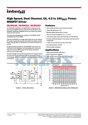 ISL89161FBEBZ datasheet - High Speed, Dual Channel, 6A, 4.5 to 16VOUT, Power MOSFET Driver
