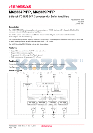 M62339P datasheet - 8-bit 4ch I2C BUS D/A Converter with Buffer Amplifiers