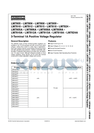 LM7805 datasheet - 3-Terminal 1A Positive Voltage Regulator