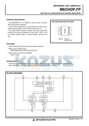 M62342FP datasheet - 8-BIT 2CH D-A CONVERTER WITH BUFFER AMPLIFIERS