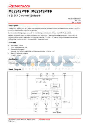 M62342P datasheet - 8-Bit D/A Converter (Buffered)