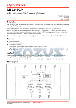 M62343GP datasheet - 8-Bit, 3-Channel D/A Converter (Buffered)