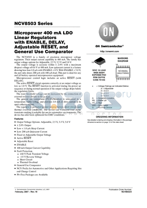 NCV8503PW25R2G datasheet - Micropower 400 mA LDO Linear Regulators with ENABLE, DELAY, Adjustable RESET, and General Use Comparator