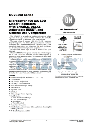 NCV8503PW33 datasheet - Micropower 400 mA LDO Linear Regulators with ENABLE, DELAY, Adjustable RESET, and General Use Comparator