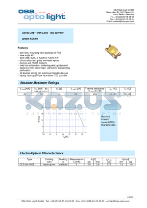 OLS-336HYG-X-TD datasheet - Series 336 - with Lens - low current green 572 nm