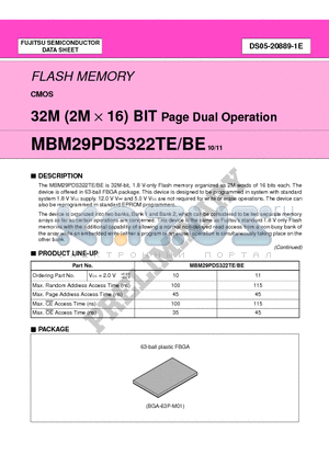 MBM29PDS322BE10 datasheet - 32M (2M x 16) BIT Page Dual Operation