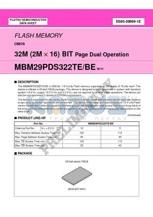 MBM29PDS322TE10PBT datasheet - 32M (2M x 16) BIT Page Dual Operation