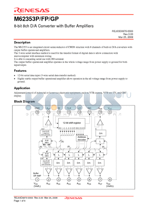 M62353P datasheet - 8-bit 8ch D/A Converter with Buffer Amplifiers