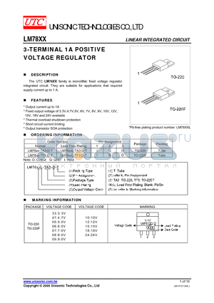 LM7805L-TA3-I-T datasheet - 3-TERMINAL 1A POSITIVE VOLTAGE REGULATOR