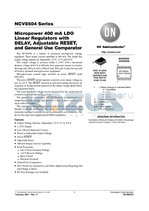 NCV8504PW33 datasheet - Micropower 400 mA LDO Linear Regulators with DELAY, Adjustable RESET, and General Use Comparator