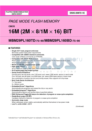 MBM29PL160BD-75PF datasheet - 16M (2M x 8/1M x 16) BIT