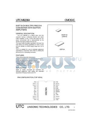 M62364 datasheet - 8-BIT 8-CH MULTIPLYING D-A CONVERTER WITH BUFFER AMPLIFIERS