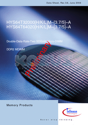 HYS64T64020KM datasheet - Double-Data-Rate-Two SDRAM Micro-DIMM