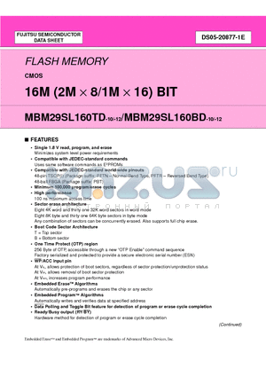 MBM29SL160BD-10 datasheet - 16M (2M x 8/1M x 16) BIT