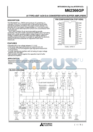 M62366GP datasheet - 3V TYPE 8-BIT 12CH D-A CONVERTER WITH BUFFER AMPLIFIERS