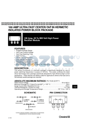 OM100Q15XX datasheet - 100 AMP ULTRA FAST CENTER-TAP IN HERMETIC ISOLATED POWER BLOCK PACKAGE