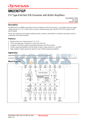 M62367GP datasheet - 3 V Type 8-bit 8ch D/A Converter with Buffer Amplifiers