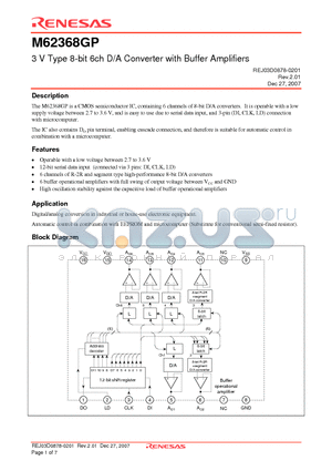 M62368GP datasheet - 3 V Type 8-bit 6ch D/A Converter with Buffer Amplifiers