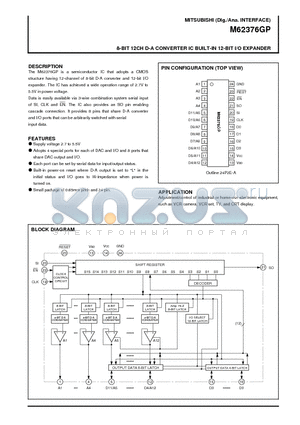 M62376GP datasheet - 8-BIT 12CH D-A CONVERTER IC BUILT-IN 12-BIT I/O EXPANDER