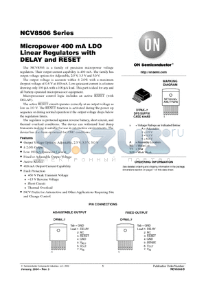 NCV8506D2T50R4 datasheet - Micropower 400 mA LDO Linear Regulators with DELAY and RESET