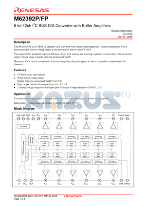 M62392P datasheet - 8-bit 12ch I2C BUS D/A Converter with Buffer Amplifiers