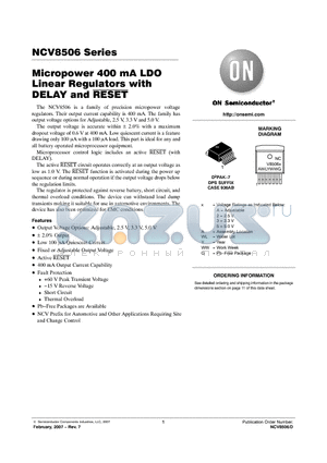 NCV8506_07 datasheet - Micropower 400 mA LDO Linear Regulators with DELAY and RESET